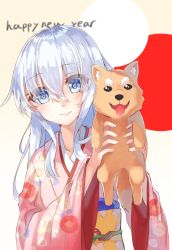 Rule 34 | blue eyea, blue hair, blush, dog, hibiki (kancolle), kantai collection, kimono, long hair, personification, smile