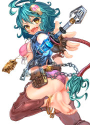 Rule 34 | 1girl, anklet, antenna hair, ass, bad id, bad pixiv id, bag, barefoot, belt, bikini, blue hair, breasts, chain, chaps, fang, feet, fingerless gloves, gd. fengzi, gloves, jewelry, long hair, necklace, pink bikini, pirates of fantasia, ponytail, satchel, sideboob, skull, soles, solo, swimsuit, toes, vest, yellow eyes