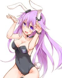 Rule 34 | 1girl, adult neptune, animal ears, blush, bracelet, breasts, choker, collarbone, commentary request, fake animal ears, hair ornament, jewelry, leotard, long hair, medium breasts, neptune (series), playboy bunny, purple eyes, purple hair, rabbit ears, rabbit tail, rinrin (927413), simple background, sketch, solo, tail, white background