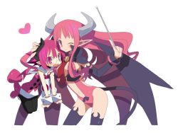 Rule 34 | 16 ban, 2girls, bad id, bad pixiv id, breasts, demon, demon girl, demon tail, demon wings, disgaea, fang, flat chest, glasses, hand on another&#039;s head, heart, holding head, horns, large breasts, makai senki disgaea 3, multiple girls, necktie, one eye closed, oni, pantyhose, pink eyes, pink hair, pointer, pointy ears, raspberyl, succubus (disgaea), tail, thighhighs, wings