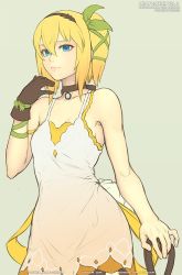 Rule 34 | 1girl, edna (tales), english text, female focus, gofelem, green background, grey background, hair between eyes, looking at viewer, short hair, simple background, solo, tagme, tales of (series), tales of zestiria, upper body