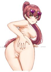 Rule 34 | 1girl, absurdres, anus, ass, ass focus, breasts, censored, heterochromia, highres, hololive, houshou marine, matmaj, mosaic censoring, ponytail, presenting, pussy, red hair, sunglasses, virtual youtuber