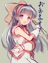 Rule 34 | 1girl, ainu clothes, breasts, fighting stance, fingerless gloves, gloves, hair ribbon, japanese text, legs, long hair, looking at viewer, nakoruru, pants, purple eyes, purple hair, ribbon, samurai spirits, small breasts, smile, snk, solo, thighs, translated, weapon