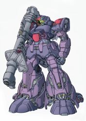 Rule 34 | absurdres, bazooka (gundam), clenched hand, dom (mobile suit), green eyes, grey background, gun, gundam, highres, holding, holding gun, holding weapon, looking at viewer, mecha, mobile suit, mobile suit gundam, no humans, one-eyed, robot, science fiction, skyeyteng, solo, weapon