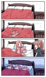 Rule 34 | &gt; &lt;, 3girls, 4koma, :3, ahoge, azur lane, bed, black headwear, black shirt, bloomers, blush stickers, brown hair, brushing another&#039;s hair, brushing hair, closed eyes, closed mouth, comic, commentary request, crossover, forehead, hair brush, hat, highres, historical name connection, indoors, kantai collection, lexington (azur lane), long hair, lying, mini hat, multiple girls, name connection, on back, on bed, on stomach, parted bangs, pillow, pink bloomers, pink hair, pink shirt, ponytail, profile, saratoga (azur lane), saratoga (kancolle), shirt, short sleeves, silent comic, sleeping, teruyof, u u, under covers, underwear, very long hair, yagami kamiya