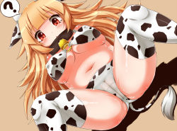 Rule 34 | 1girl, ?, bell, blonde hair, breasts, collar, cow girl, kikira&#039;s cow girl, kikira (silenceblack), large breasts, plump, red eyes