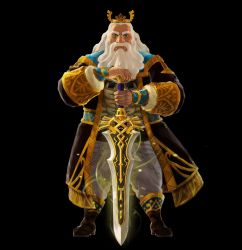 Rule 34 | 1boy, beard, black background, boots, claymore (sword), crown, facial hair, glowing, glowing sword, glowing weapon, highres, holding, holding sword, holding weapon, hyrule warriors: age of calamity, long coat, male focus, nintendo, official art, pointy ears, rhoam bosphoramus hyrule, simple background, solo, standing, sword, the legend of zelda, the legend of zelda: breath of the wild, weapon, white hair