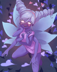 Rule 34 | 1girl, @ @, alternate form, butterfly wings, colored skin, disney, drill hair, drooling, extra arms, eyelashes, glowing, glowing eyes, hairband, heart, heart-shaped pupils, highres, insect wings, light purple hair, looking at viewer, multiple wings, open mouth, pimgier, pink eyes, purple skin, purple theme, saliva, smile, solo, star butterfly, star butterfly (mewberty), star vs the forces of evil, symbol-shaped pupils, twin drills, wings, yandere trance
