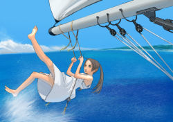 Rule 34 | artist request, barefoot, boat, dress, feet, kiliman, rope, sailing, solo, swing, twintails, water, watercraft
