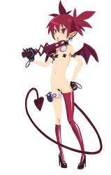 Rule 34 | 1girl, artist request, choker, demon girl, dildo, disgaea, etna (disgaea), flat chest, full body, gloves, high heels, highres, looking at viewer, tape on nipples, pasties, pointy ears, red eyes, red hair, sex toy, solo, tape, tape on nipples, tape on pussy, wings