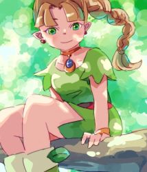 Rule 34 | 1girl, bad id, bad twitter id, blonde hair, breasts, commentary request, dress, earrings, green eyes, jewelry, long hair, panel de pon, pointy ears, smile, solo, teana (panel de pon)
