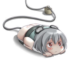 Rule 34 | 1girl, animal ears, ao usagi, ass, basket, blush, female focus, grey hair, mouse (animal), mouse (computer), mouse ears, mouse tail, nazrin, parody, pun, red eyes, solo, tail, touhou