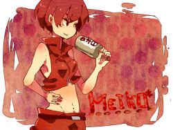 Rule 34 | 1girl, akira (minesato), alcohol, bad id, bad pixiv id, meiko (vocaloid), red theme, sake, short hair, solo, vocaloid