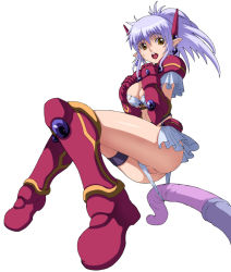 Rule 34 | 1girl, anus, ass, bad id, bad pixiv id, boots, breasts, brown eyes, caryo, censored, cleavage, dungeon no oku, full body, gauntlets, large breasts, mosaic censoring, open mouth, panties, panty pull, pointy ears, purple hair, pussy, skirt, solo, tabigarasu, tentacles, the depths of the dungeon, underwear