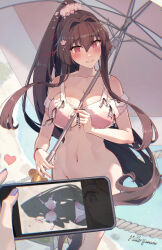 Rule 34 | 2girls, @ @, bikini, blonde hair, blue eyes, blue nails, breasts, brown eyes, brown hair, cellphone, cherry blossoms, convenient censoring, female pov, hair between eyes, hair intakes, heart, highres, himeyamato, holding, holding phone, holding umbrella, iowa (kancolle), kantai collection, large breasts, long hair, multiple girls, navel, no panties, official alternate costume, parasol, phone, pink bikini, pink sarong, ponytail, pov, red eyes, reflection, sidelocks, smartphone, solo focus, star-shaped pupils, star (symbol), swimsuit, symbol-shaped pupils, umbrella, very long hair, wavy mouth, yamato (kancolle), yamato kai ni (kancolle)