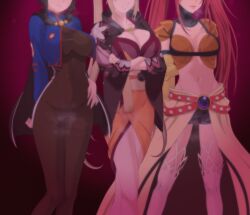 Rule 34 | 3girls, black hair, blonde hair, breasts, chloe valens, cleavage, large breasts, long hair, mamold duck, multiple girls, nanaly fletch, red hair, short hair, tales of (series), tales of crestoria, tales of destiny 2, tales of legendia, twintails, yuna azetta
