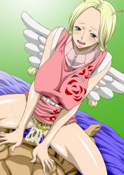 Rule 34 | 1boy, 1girl, antenna hair, blonde hair, blush, braid, censored, clothed female nude male, clothed sex, clothing aside, conis (one piece), cowgirl position, cum, cum in pussy, girl on top, hetero, highres, nel-zel formula, nude, one piece, panties, panties aside, pussy juice, sex, solo focus, spread legs, straddling, sweat, tears, twin braids, underwear, vaginal, yellow panties