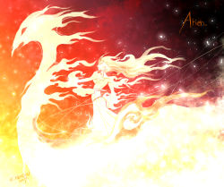 Rule 34 | 1girl, arien (silmarillion), character name, commentary, dated, english commentary, fiery hair, from side, kazuki-mendou, tolkien&#039;s legendarium, monochrome, profile, red theme, ship, signature, skirt, solo, the silmarillion, tolkien&#039;s legendarium, watercraft