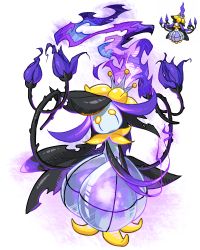 Rule 34 | chandelure, creatures (company), emererre, fire, fusion, game freak, gen 5 pokemon, glowing, lilligant, looking at viewer, monster girl, nintendo, pixel art, pixelated, plant girl, pokemon, pokemon (creature), purple fire, simple background, standing, thorns, white background, yellow eyes