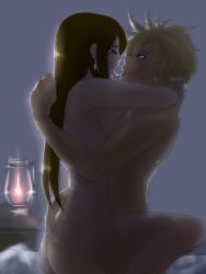 Rule 34 | 1990s (style), 1boy, 1girl, arms around neck, ass, bedroom, blonde hair, blue eyes, breast press, breasts, brown hair, closed eyes, cloud strife, couple, earrings, final fantasy, final fantasy vii, from side, hetero, highres, jewelry, lamp, lantern, large breasts, leg lock, long hair, nude, open mouth, retro artstyle, saliva, saliva trail, sex, short hair, sideboob, sketch, straddling, sweat, tayuho, tifa lockhart, upright straddle, vaginal