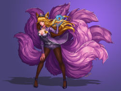 Rule 34 | 1girl, absurdres, ahri (league of legends), alternate costume, alternate hair color, animal ears, belt, black pantyhose, blonde hair, breasts, cleavage, facial mark, female focus, fingernails, floating hair, fox ears, fox tail, full body, gradient background, hands up, hat, heart, heart necklace, hella p, highres, idol, jacket, jewelry, kneeling, large breasts, league of legends, legs apart, pantyhose under shorts, lights, long hair, looking at viewer, multiple tails, necklace, open clothes, open jacket, pantyhose, pantyhose under shorts, peaked cap, popstar ahri, shadow, sharp fingernails, short shorts, shorts, signature, smile, solo, stage lights, star (symbol), tail, very long hair, whisker markings, yellow eyes, zipper