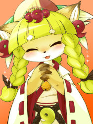 Rule 34 | 1girl, artist request, cat, closed eyes, fullbokko heroes, furry, furry female, green hair, highres, japanese clothes, smile, solo