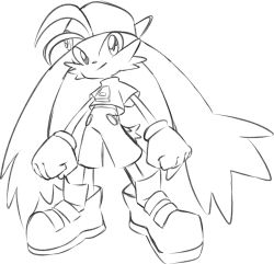 Rule 34 | 1boy, absurdres, animal ears, artist request, backwards hat, commentary request, full body, furry, furry male, gloves, greyscale, hat, headwear request, highres, jeyrolami, kaze no klonoa, klonoa, legs, lineart, male focus, monochrome, pac-man, pants, pointy ears, shirt, shoes, sketch, smile, solo, standing, tail, white background, zipper
