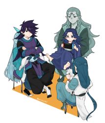 Rule 34 | 6+boys, absurdres, aqua hair, barefoot, black footwear, black hair, blue hair, blue robe, blue skin, colored skin, diting (the legend of luoxiaohei), fengxi (the legend of luoxiaohei), highres, horns, kizumi-cp-loveww, laojun (the legend of luoxiaohei), long hair, long sleeves, luo xiaohei, luo xiaohei (human), luo xiaohei zhanji, multiple boys, pointy ears, profile, robe, shoes, single horn, sitting, sitting on lap, sitting on person, stool, twitter username, very long hair, white hair, wuxian (the legend of luoxiaohei), xuhuai (the legend of luoxiaohei)