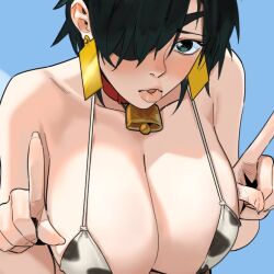 Rule 34 | 1girl, animal print, breasts, chainsaw man, cow print, eyepatch, himeno (chainsaw man), hong doo, large breasts, short hair