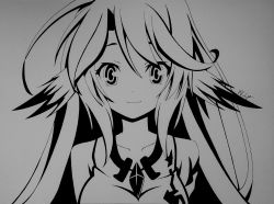 Rule 34 | 10s, 1girl, akije, animal ears, greyscale, jibril (no game no life), long hair, looking at viewer, monochrome, no game no life, smile, solo