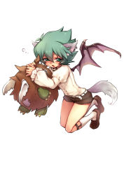 Rule 34 | 1boy, animal ears, bad id, bad pixiv id, button eyes, buttons, character doll, duel monster, earrings, full body, green eyes, green hair, jewelry, johan andersen, juliet sleeves, legwear garter, loafers, long sleeves, male focus, matching hair/eyes, monster, open mouth, puffy sleeves, shoes, short hair, shorts, simple background, solo, tail, tobi (one), white background, winged kuriboh, yu-gi-oh!, yu-gi-oh! gx