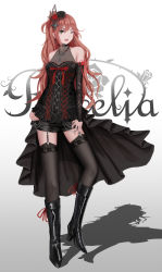 Rule 34 | 1girl, ;d, bang dream!, black choker, black flower, black footwear, black rose, black shorts, black sleeves, black thighhighs, boots, breasts, brown hair, choker, cleavage, collarbone, cross, cross earrings, detached sleeves, earrings, flower, full body, garter straps, gradient background, green eyes, grey background, hair flower, hair ornament, highres, imai lisa, jewelry, knee boots, long hair, long sleeves, micro shorts, nail polish, one eye closed, open mouth, red flower, red nails, red ribbon, red rose, ribbon, rose, roselia (bang dream!), shorts, small breasts, smile, solo, standing, thighhighs, very long hair, waist cape, white background, yuzuriha (atelier liang)