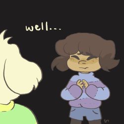 Rule 34 | 1boy, = =, androgynous, asriel dreemurr, brown hair, comic, english text, frisk (undertale), highres, monster boy, mushroomstairs, pantyhose, shirt, shorts, spoilers, striped clothes, striped shirt, undertale