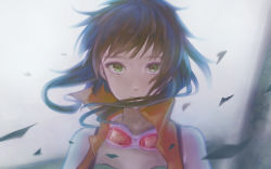 Rule 34 | 1girl, black hair, goggles, goggles around neck, gumi, ladybird8n, looking at viewer, portrait, short hair, short hair with long locks, solo, vocaloid, wings