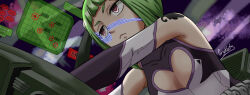 Rule 34 | breasts, cleavage cutout, clothing cutout, colorized, eden&#039;s zero, green hair, kleene (eden&#039;s zero), non-web source, red eyes, short hair, small breasts