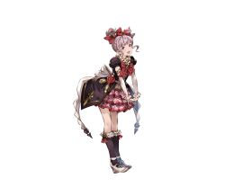 Rule 34 | 10s, 1girl, bow, bowtie, brown eyes, curly hair, flower, full body, granblue fantasy, heart, linaria (granblue fantasy), minaba hideo, official art, open mouth, pink hair, ponytail, rose, socks, solo, transparent background