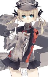 Rule 34 | 10s, 1girl, blonde hair, blue eyes, cowboy shot, gloves, hat, highres, kantai collection, peaked cap, prinz eugen (kancolle), riuichi, solo, twintails, uniform