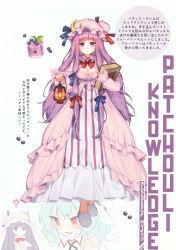 Rule 34 | 2girls, ?, absurdres, blue hair, blue ribbon, blueberry, book, bow, bowtie, breasts, character name, cleavage, crescent, crescent hair ornament, dress, food, frilled shirt collar, frills, fruit, full body, grapes, hair ornament, hair ribbon, hajin, hat, hat ribbon, highres, holding, holding book, holding lantern, juice, lantern, layered dress, leaf, long hair, long sleeves, looking at another, medium breasts, mob cap, multiple girls, patchouli knowledge, pink dress, pink headwear, portrait, puffy sleeves, purple eyes, purple hair, purple ribbon, red bow, red eyes, red neckwear, red ribbon, remilia scarlet, ribbon, scan, short hair, sidelocks, simple background, slippers, standing, striped clothes, striped dress, touhou, translation request, vertical-striped clothes, vertical-striped dress, very long hair, white background, white dress, white headwear