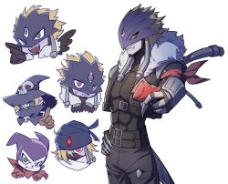 Rule 34 | absurdres, baalmon, beelzebumon blast mode, belt, claws, digimon, digimon (creature), evolutionary line, fang, highres, impmon, mask, red eyes, skull, wings, wizarmon