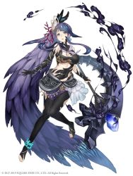 Rule 34 | 1girl, absurdly long hair, anklet, aqua eyes, barefoot, bracelet, breasts, earrings, fins, full-body tattoo, full body, gem, hair ornament, holding, holding staff, jewelry, ji no, large breasts, long hair, looking at viewer, navel, ningyo hime (sinoalice), official art, pearl (gemstone), pearl bracelet, ponytail, purple hair, revealing clothes, sailor collar, sinoalice, smoke, solo, square enix, staff, tattoo, very long hair, white background