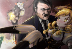 Rule 34 | 10s, 1boy, 1girl, :o, adolf hitler, age difference, angry, beret, blonde hair, blush, boots, breasts, brown thighhighs, carrying, charlotte (madoka magica), corset, crossover, drawfag, drill hair, explosion, facial hair, frown, gun, hair ornament, hat, magical girl, mahou shoujo madoka magica, mahou shoujo madoka magica (anime), medium breasts, military, military vehicle, monster, motor vehicle, mustache, necktie, non-web source, open mouth, outdoors, pleated skirt, princess carry, projectile trail, puffy sleeves, real life, real life insert, shirt, skirt, striped clothes, striped thighhighs, tank, taut clothes, taut shirt, thighhighs, tomoe mami, tracer ammunition, twintails, vehicle, vertical-striped clothes, vertical-striped thighhighs, weapon, what, witch&#039;s labyrinth, yellow eyes