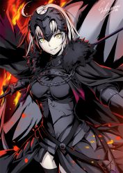Rule 34 | 1girl, ahoge, armor, black thighhighs, blonde hair, fate/grand order, fate (series), faulds, headpiece, jeanne d&#039;arc (fate), jeanne d&#039;arc (ruler) (fate), jeanne d&#039;arc alter (avenger) (fate), jeanne d&#039;arc alter (avenger) (first ascension) (fate), jeanne d&#039;arc alter (fate), looking at viewer, open mouth, sakiyamama, signature, smile, teeth, thighhighs, yellow eyes
