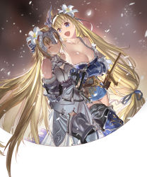 Rule 34 | 2girls, armor, armored dress, blonde hair, blue eyes, breasts, cleavage, closed eyes, crossover, emmmerald, fate/grand order, fate (series), flower, granblue fantasy, hair flower, hair ornament, hand on another&#039;s head, happy, holding hands, jeanne d&#039;arc (fate), jeanne d&#039;arc (granblue fantasy), jeanne d&#039;arc (ruler) (fate), long hair, multiple girls, name connection, open mouth, smile, tiara, very long hair