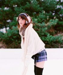 Rule 34 | earmuffs, gloves, highres, nozomi sasaki, photo (medium), scarf, skirt, snow, sweater, thighhighs