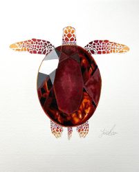 Rule 34 | abe yuichiro, animal focus, artist name, crystal, from above, full body, gem, highres, no humans, original, red gemstone, signature, simple background, traditional media, turtle, white background