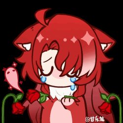 Rule 34 | 1boy, ahoge, animal ears, animal hands, animated, animated gif, argenti (honkai: star rail), broken, cat ears, chibi, closed eyes, crying, flower, gan le buneng, honkai: star rail, honkai (series), long hair, lowres, male focus, multicolored hair, parted bangs, red flower, red hair, red rose, rose, sidelocks, solo, streaked hair, transparent background, very long hair