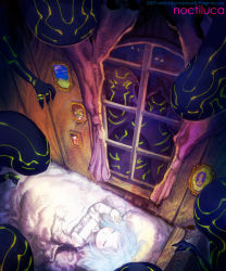Rule 34 | bed, blue hair, closed eyes, ghost, highres, nagimiso, sleeping, solo, window