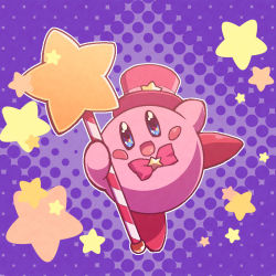 Rule 34 | :d, blush stickers, hat, honcha, kirby, kirby (series), nintendo, no humans, open mouth, red hat, smile, solo, star (symbol), star rod, top hat