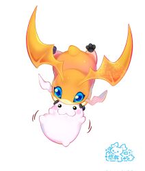 Rule 34 | :3, blue eyes, blush, body fur, digimon, digimon (creature), evolutionary line, fang, full body, highres, no humans, orange fur, patamon, simple background, tokomon, white background, youzaiyouzai112