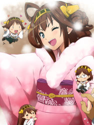 Rule 34 | 10s, 4girls, blush, breasts, brown hair, green eyes, hairband, hairu, holding hands, happy, haruna (kancolle), heart, hiei (kancolle), japanese clothes, kantai collection, kirishima (kancolle), kongou (kancolle), long hair, multiple girls, open mouth, personification, small breasts, smile, wink